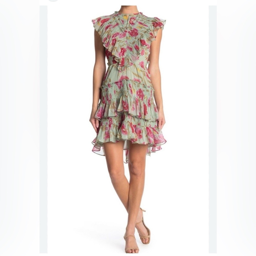 Walter Baker Dayna Green Pink Garden Floral Dress Sz 8